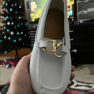 Chic White Loafers with Gold Accent